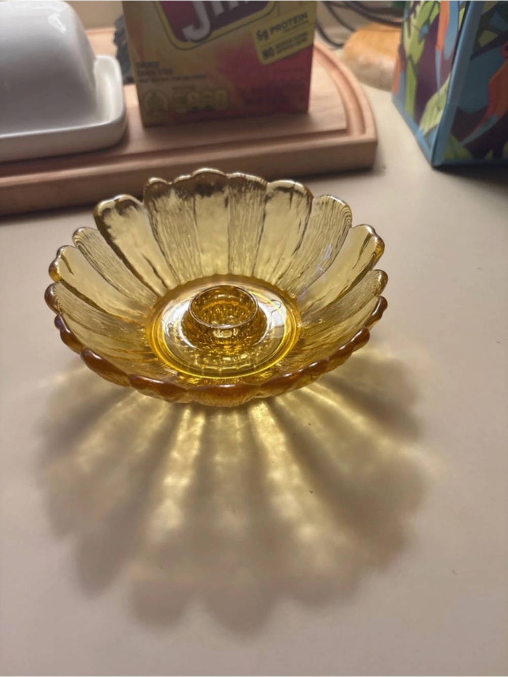 Amber Glass Flower Candle Holder - Decorative Home Art